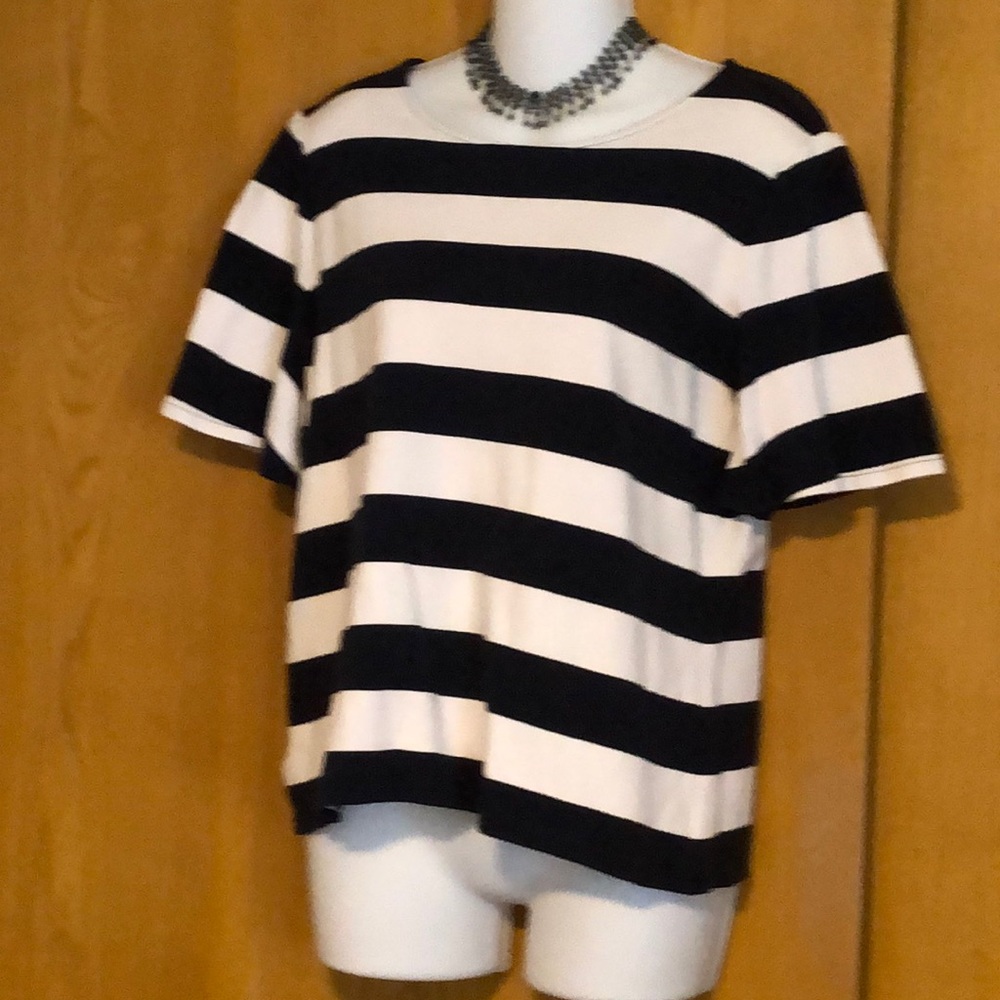 Ann Taylor Stripe Flutter Sleeve Tee  M